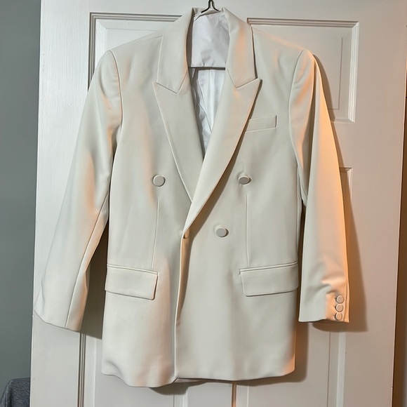 Zara longline white double breasted tuxedo style blazer jacket M - Picture 4 of 6